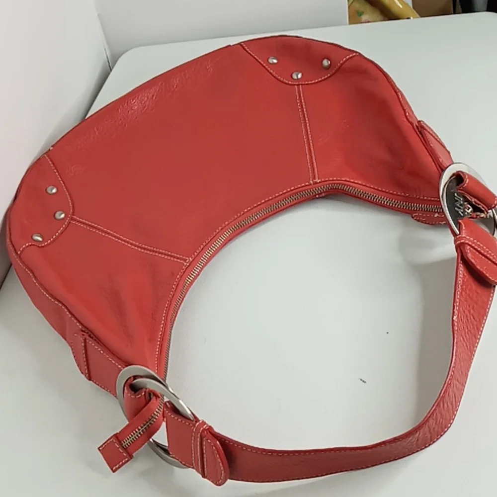Jones New York Red Pebble Leather Hobo Bag